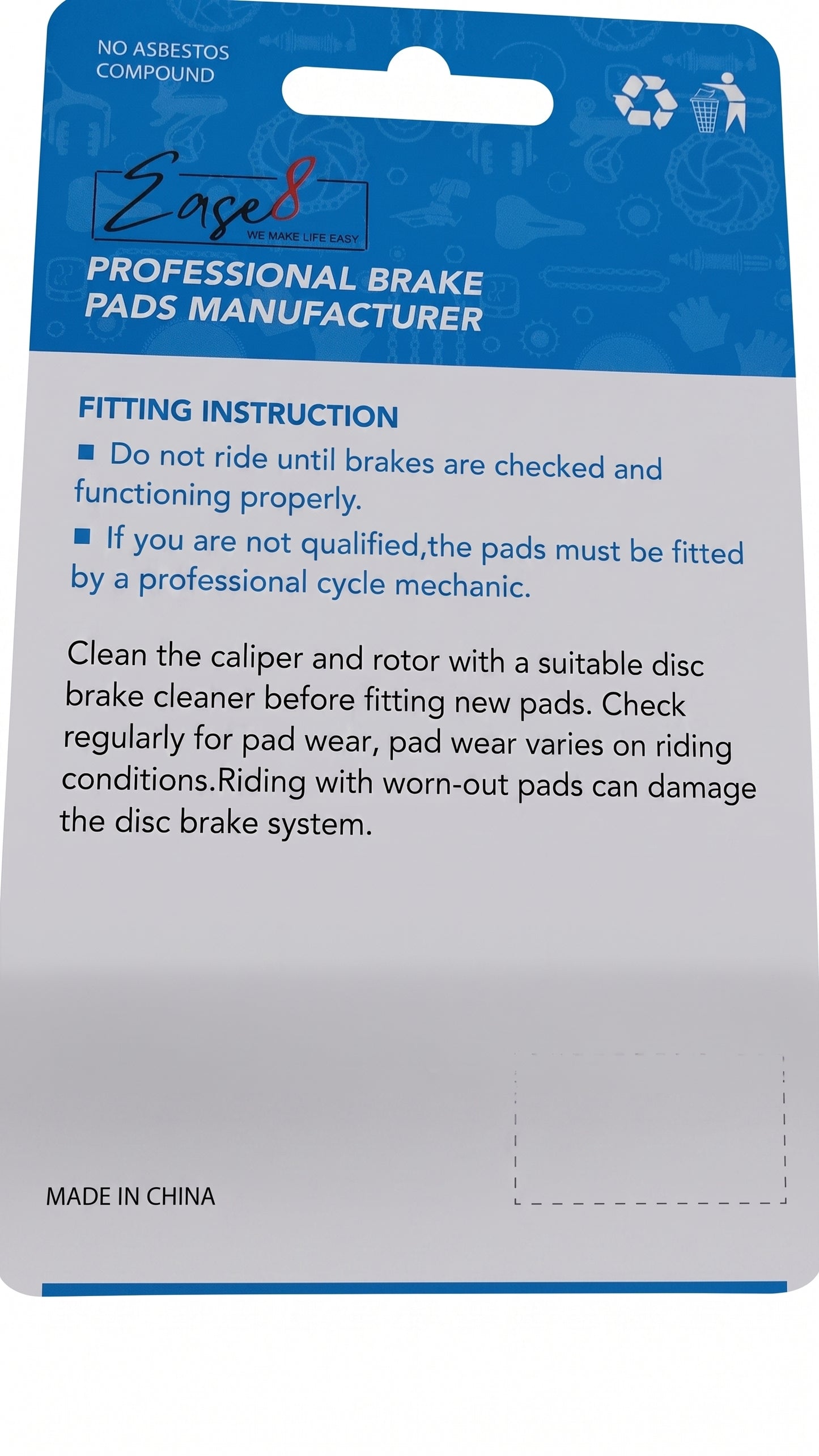 Ease8 Semi-Metallic Disc Brake Pads (B01S / B03S / B05S Shape)