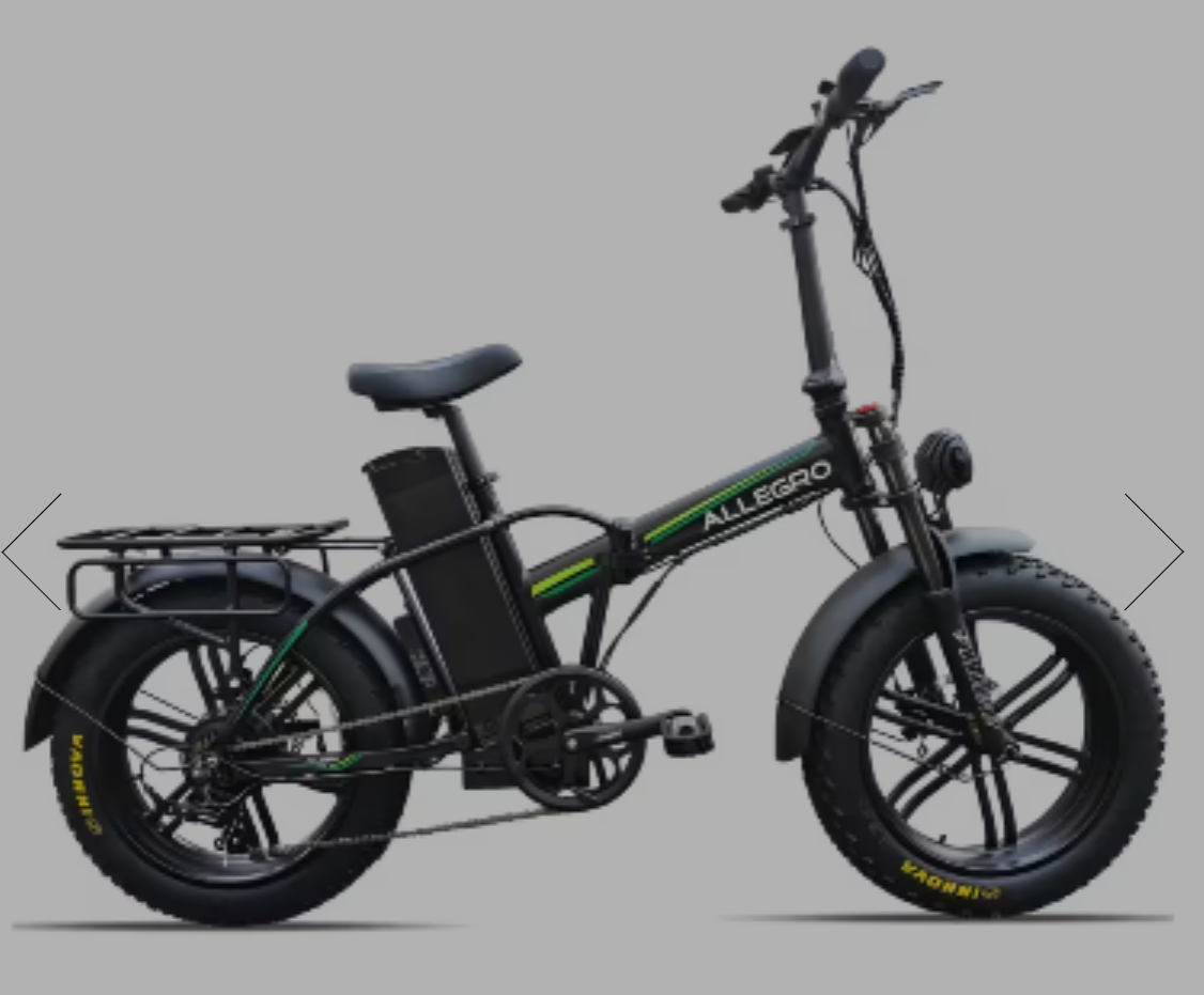 Allegro 6125 Fold Pro Fat Tyre Electric Bike Green Range 50-60 Mile 35AHs ALLEGRO FAT TYRE ELECTRIC BIKE – POWER, COMFORT, AND ALL-TERRAIN FREEDOM