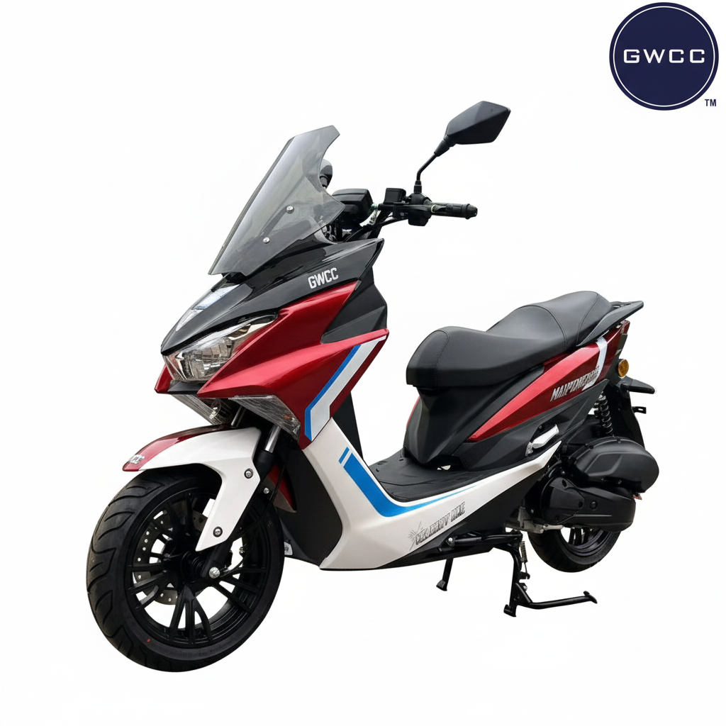 Rent from £8 per day GWCC Velocity One Moped 125CC, 4 Stroke Colour Red