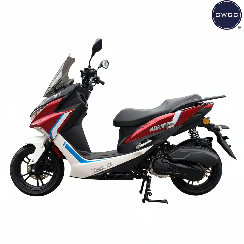 Rent from £8 per day GWCC Velocity One Moped 125CC, 4 Stroke Colour Red