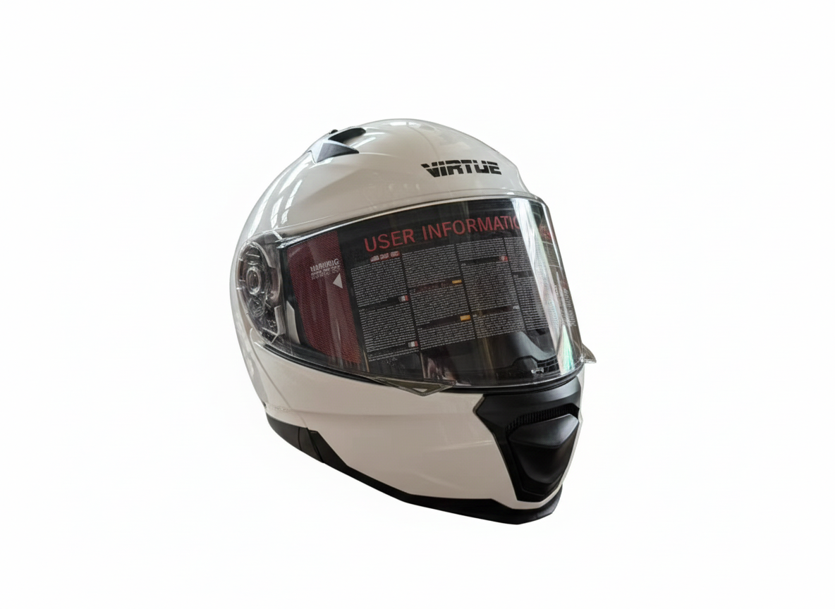 Virtue Helmet designed for Motorcyles and Mopeds with top safety features including ECEE522R06-Colour White