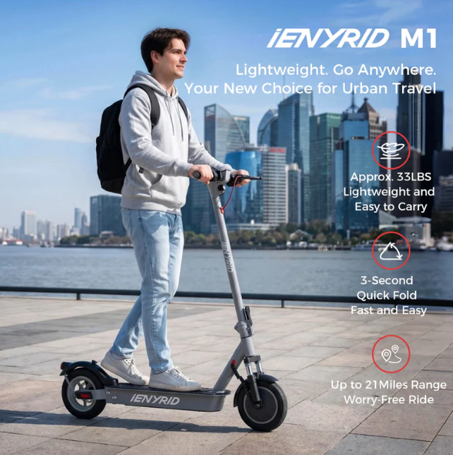 iENYRID M1 Folding Electric Scooter – 500W Motor, 22mph, 22-Mile Range